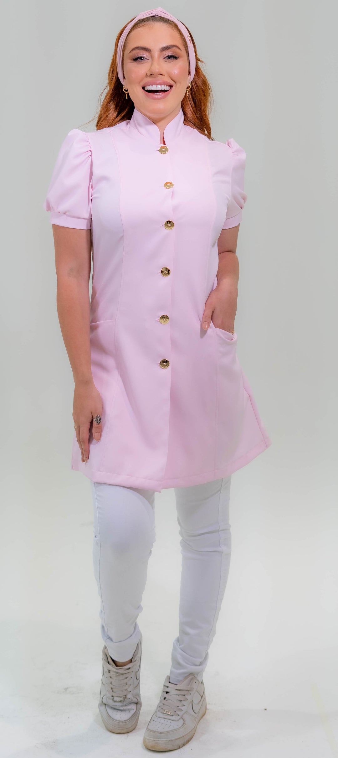 Jaleco Feminino Manga Curta Rosa Bebê França