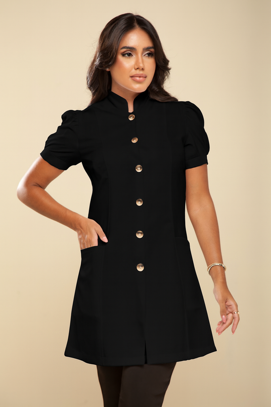 Jaleco Feminino Manga Curta Preto França