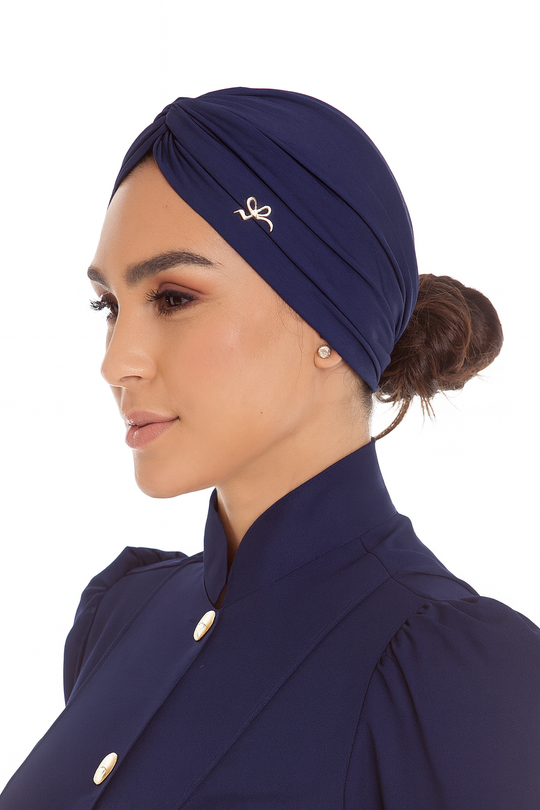 Faixa Turbante Azul Marinho Bardot | Elegância e Conforto Profissional