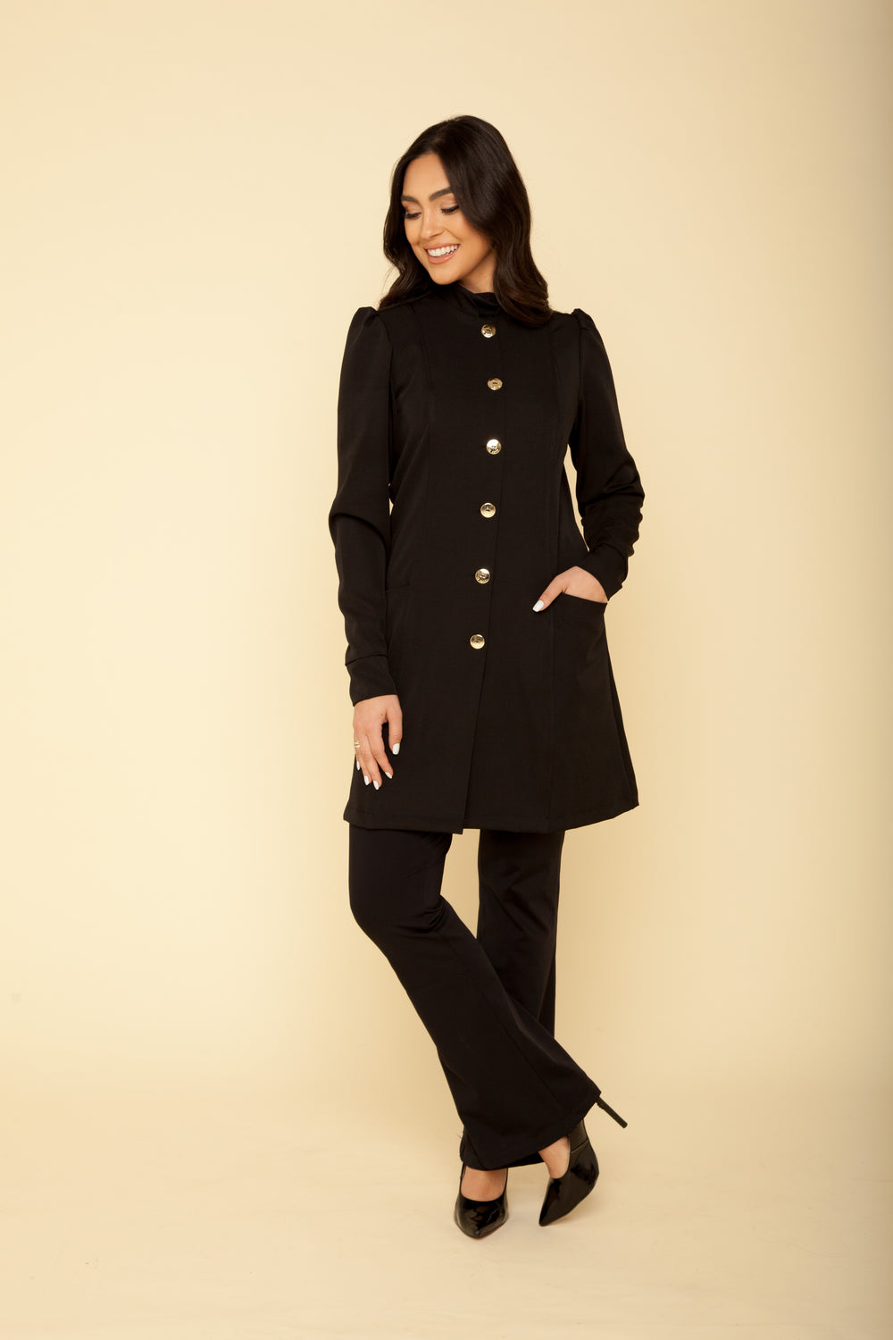 Jaleco Feminino Manga Longa Preto França