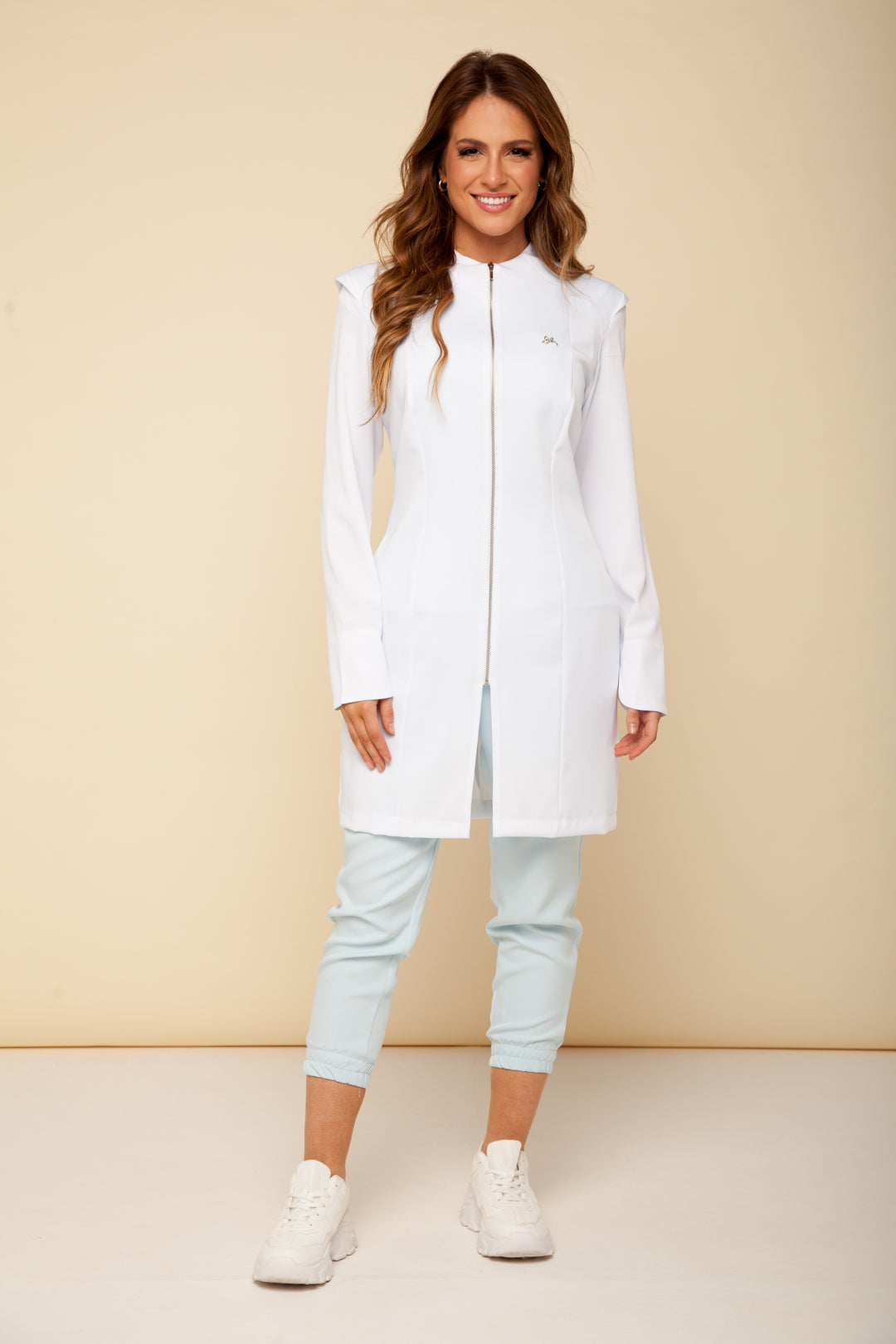 Jaleco Feminino Manga Longa Branco Brigitte