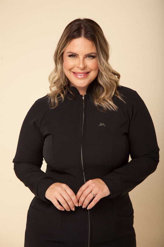 Jaleco Feminino Louise Preto para Profissionais da Saúde e Estética