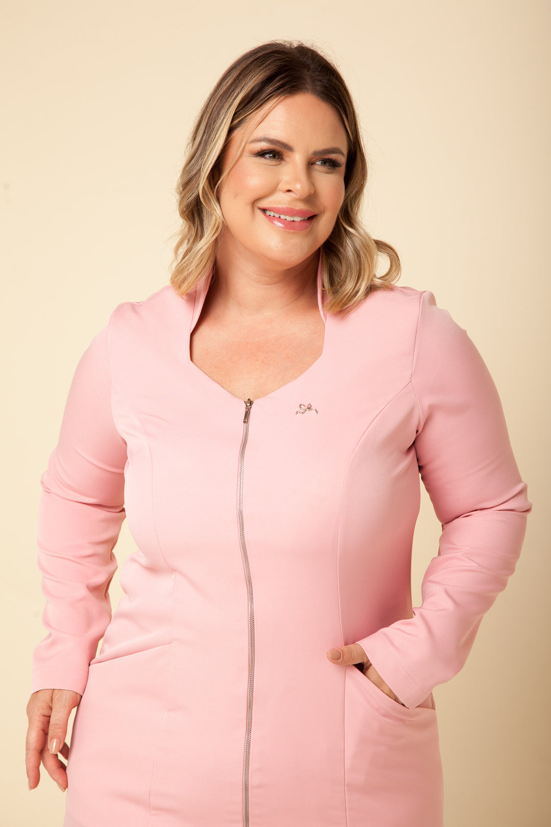 Jaleco Feminino Manga Longa Rosa Julie