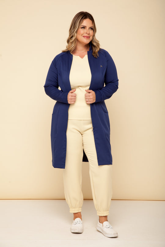 Jaleco Feminino Manga Longa Azul Marinho Louise