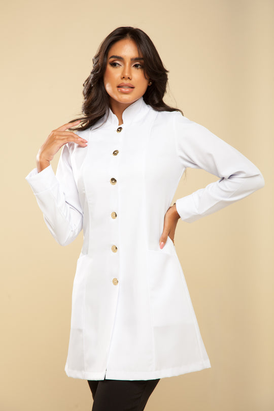 Jaleco Feminino Manga Longa Branco Marselha