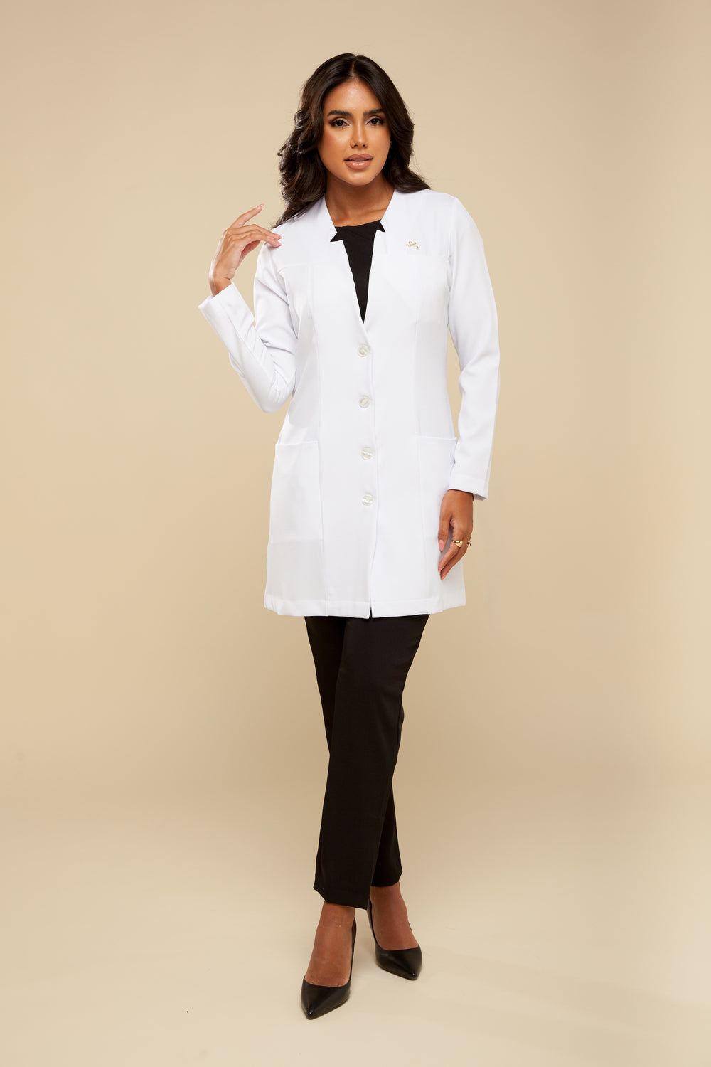 Jaleco Feminino Manga Longa Branco Chloe