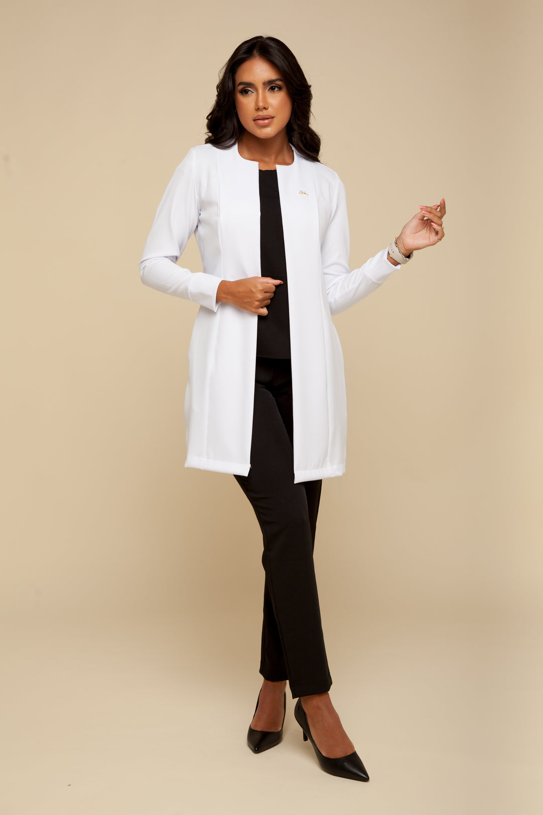 Jaleco Feminino Manga Longa Branco Eva