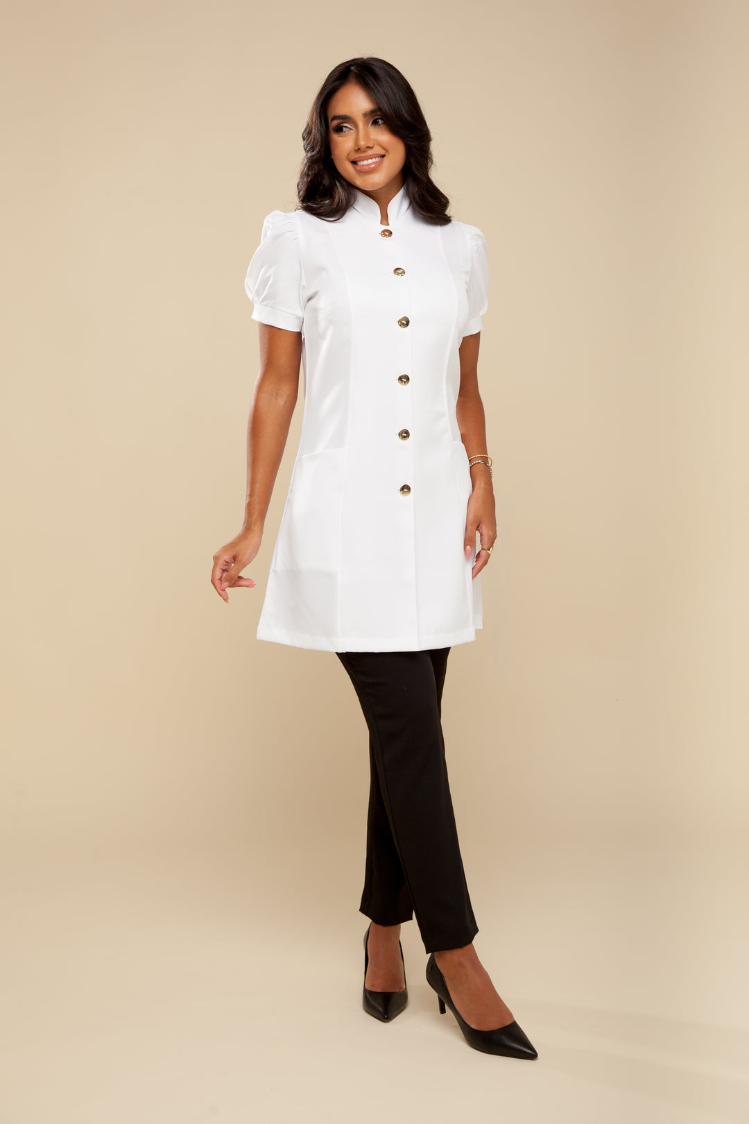 Jaleco Feminino Manga Curta Branco França