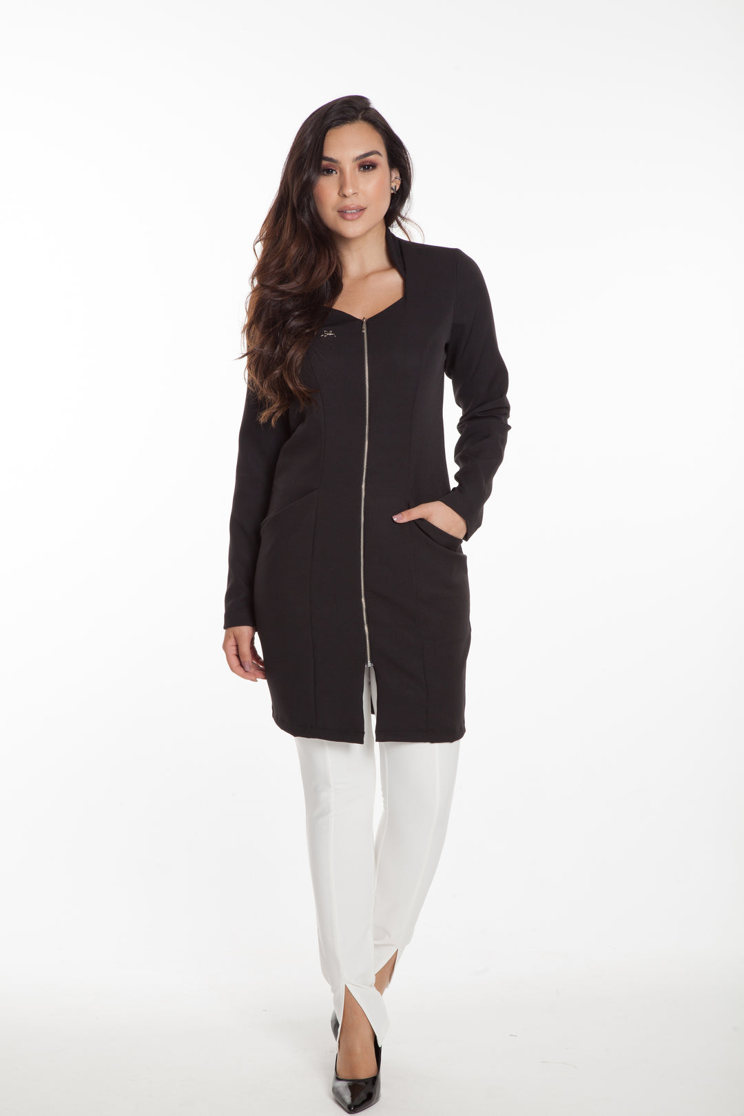 Jaleco Feminino Manga Longa Preto Julie