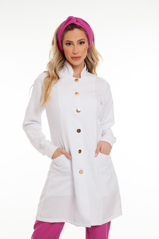 Jaleco Feminino Manga Longa Branco Marselha Old