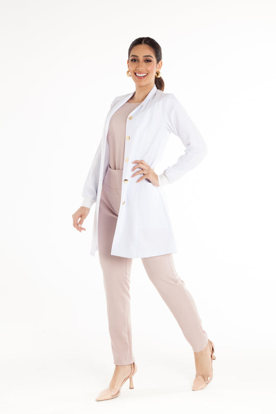 Jaleco Feminino Manga Longa Branco Marselha Old