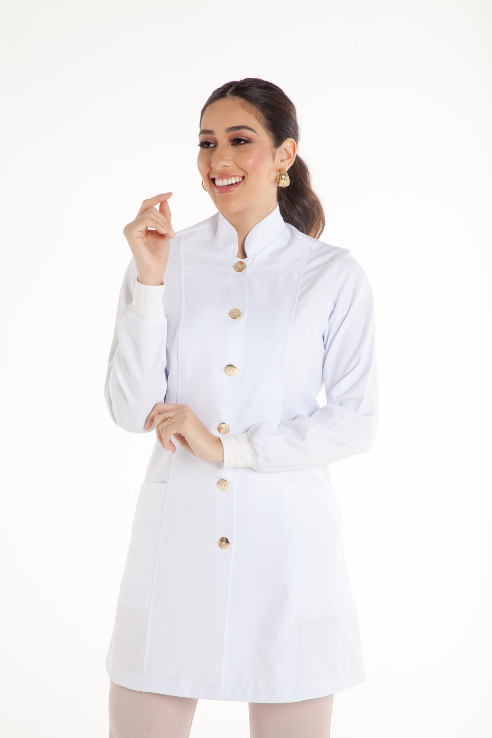 Jaleco Feminino Manga Longa Branco Marselha Old