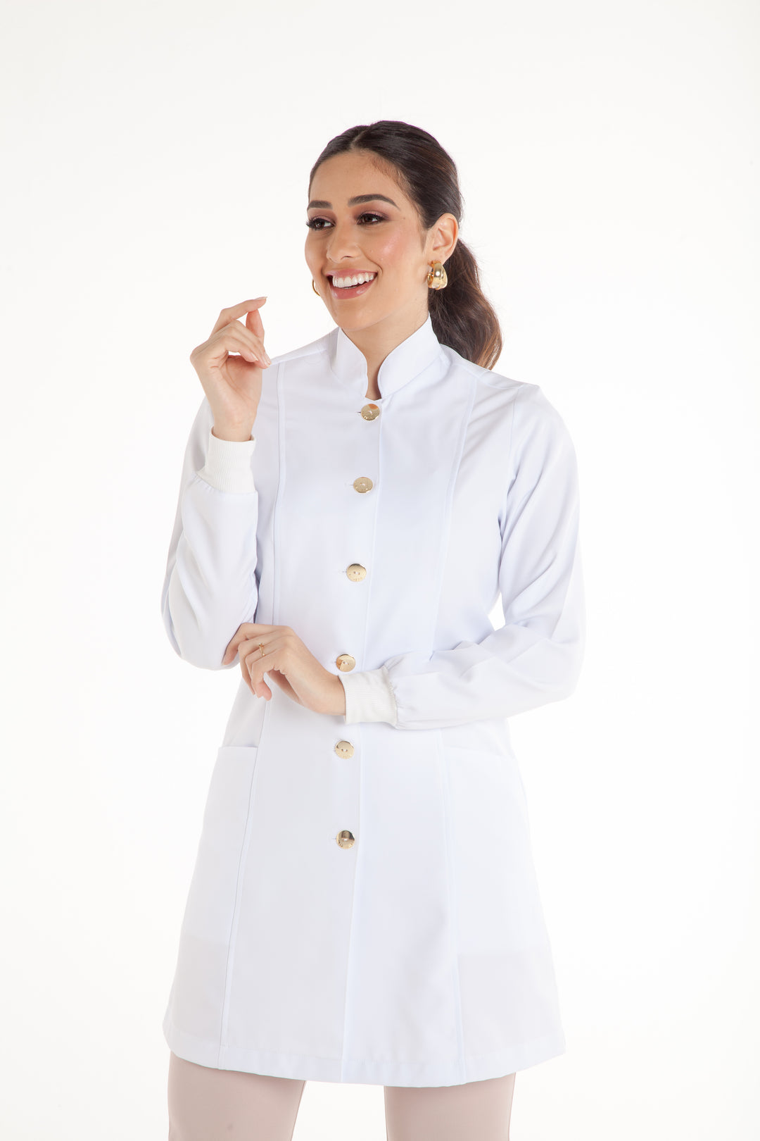 Jaleco Feminino Manga Longa Branco Marselha Old