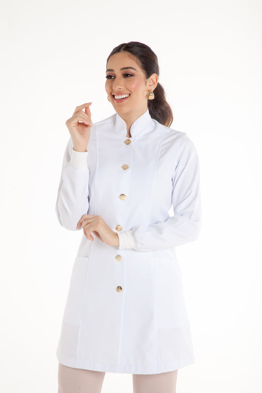 Jaleco Feminino Manga Longa Branco Marselha Old