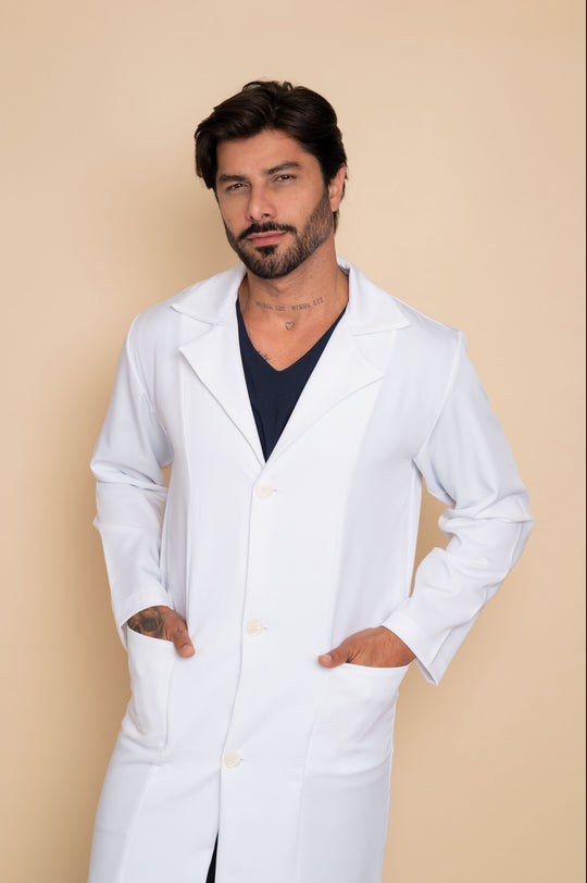 Jaleco Masculino Branco Pierre | Elegância e Sofisticação Profissional