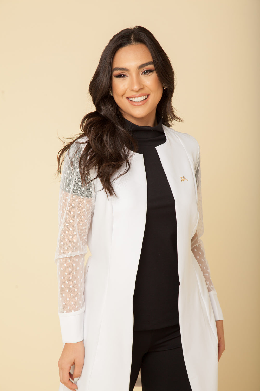 Jaleco Feminino Branco Eva Tule | Manga em Tule e Design Sofisticado