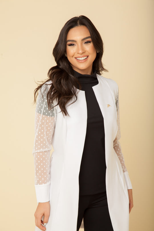 Jaleco Feminino Branco Eva Tule | Manga em Tule e Design Sofisticado