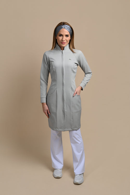 Jaleco Feminino Cinza Claro Manga Longa Louise | Jalecos Le Petit