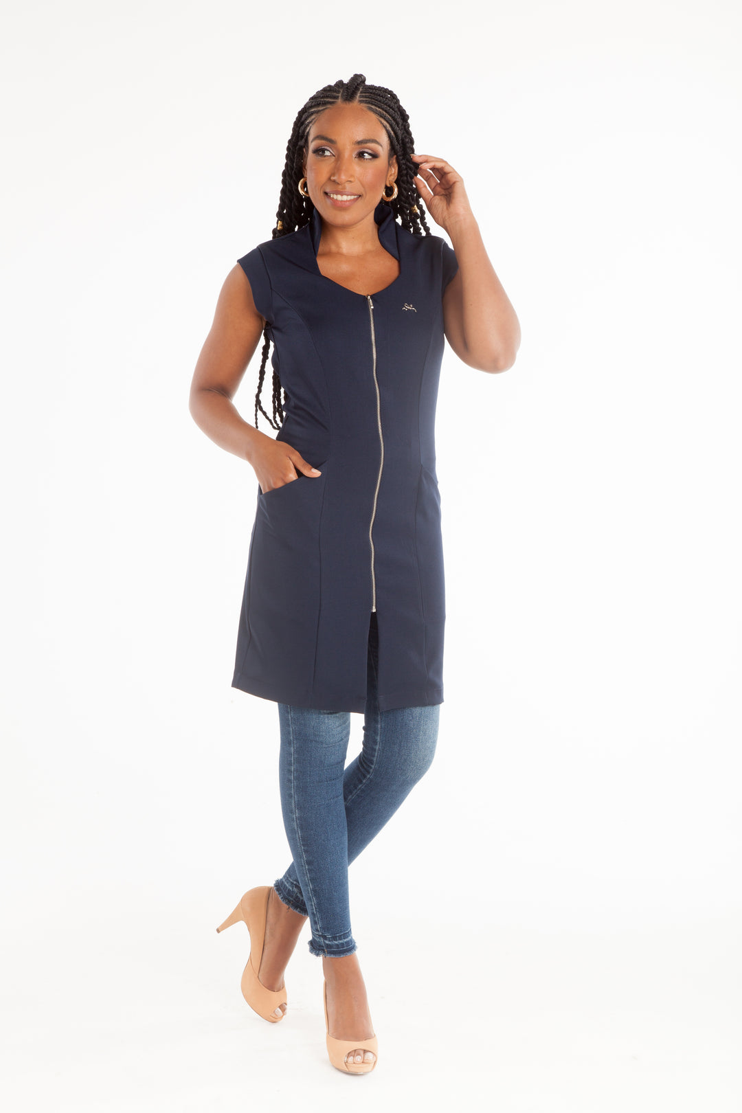 Jaleco Feminino Sem Manga azul marinho Julie | Jalecos Le Petit
