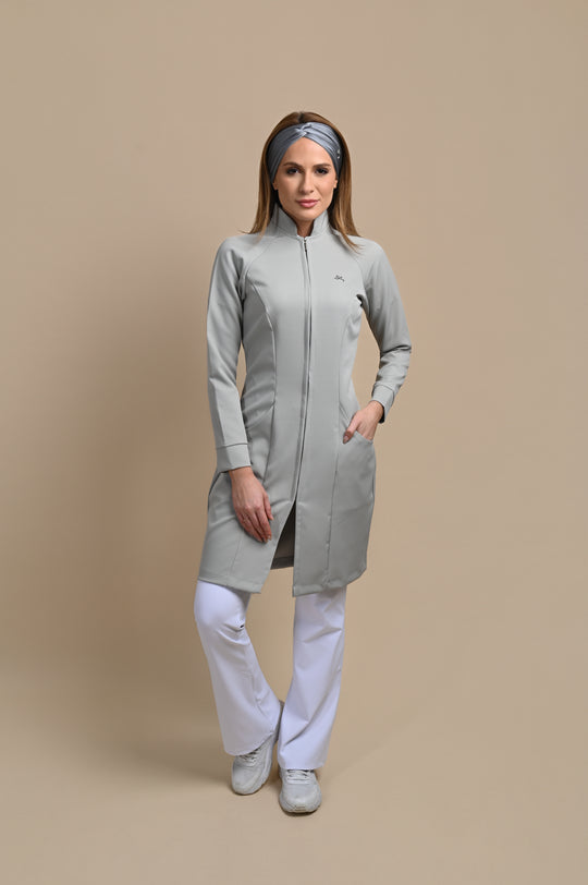 Jaleco Feminino Cinza Claro Manga Longa Louise | Jalecos Le Petit