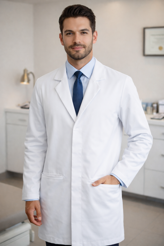 Jaleco Masculino Branco Lyon | Elegância e Conforto Profissional