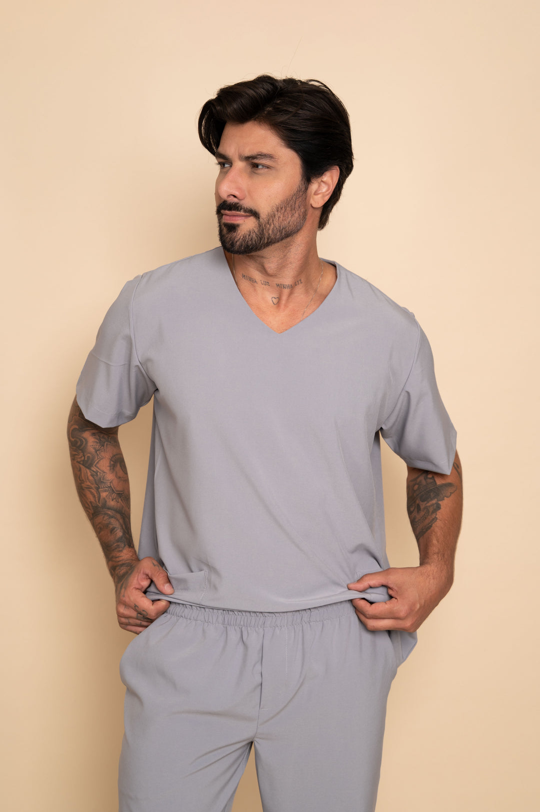 Pijama Cirúrgico Masculino Cinza  Nantes