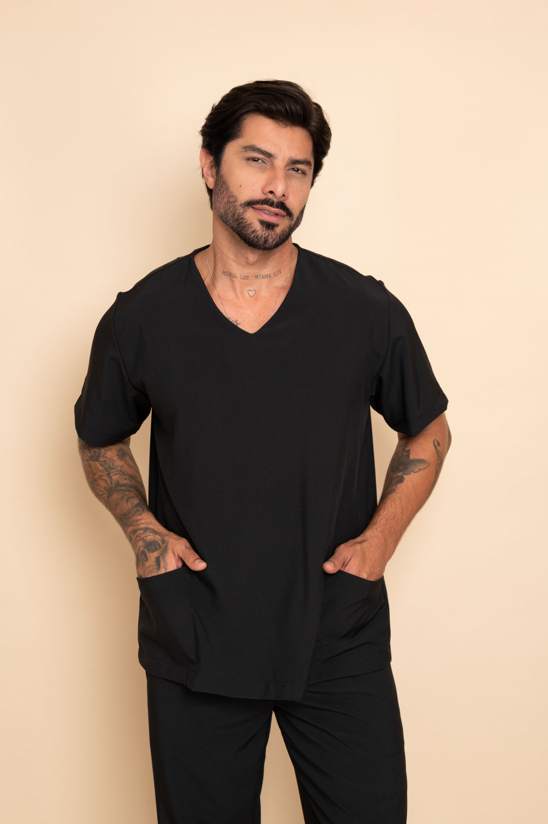 Pijama Cirúrgico Masculino Preto Nantes