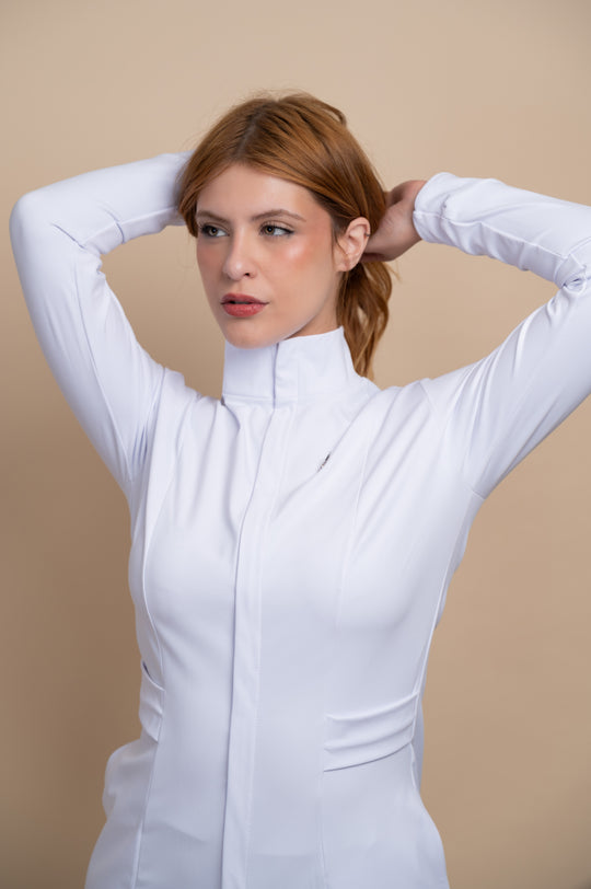 Jaleco Feminino Manga Longa Branco Maya