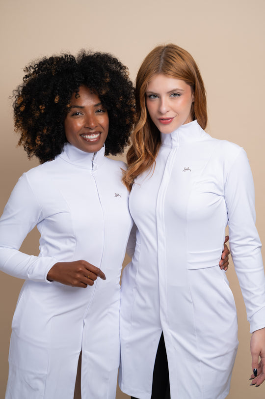 Jaleco Feminino Manga Longa Branco Maya