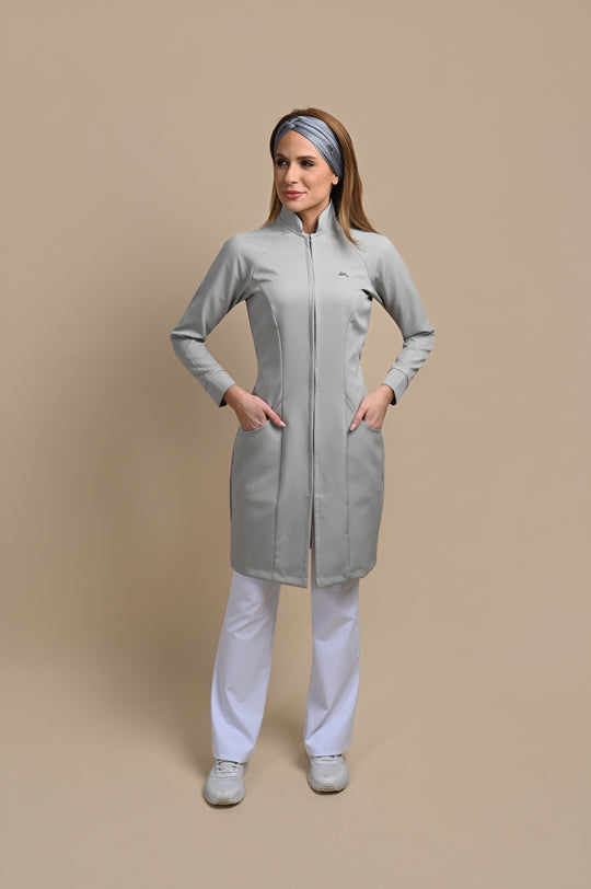 Jaleco Feminino Cinza Claro Manga Longa Louise | Jalecos Le Petit