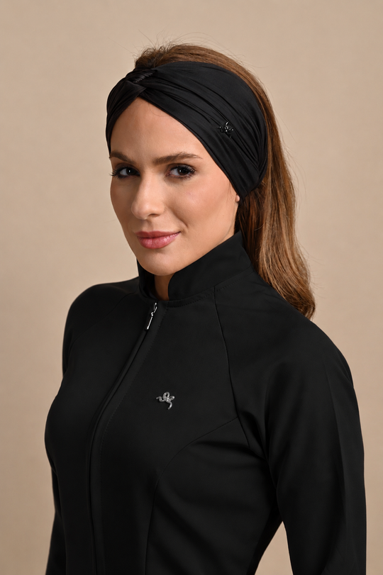 Jaleco Feminino Preto Louise com Zíper Oculto e Bolsos Funcionais