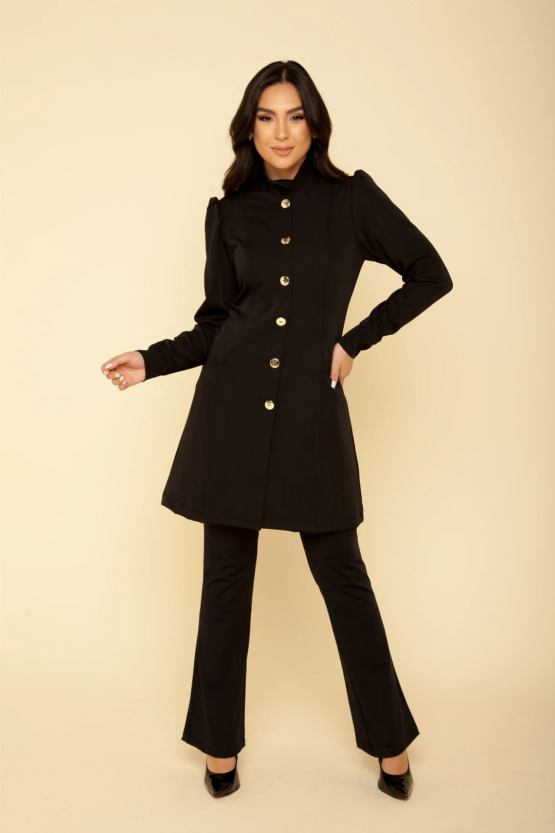 Jaleco Feminino Manga Longa Preto França