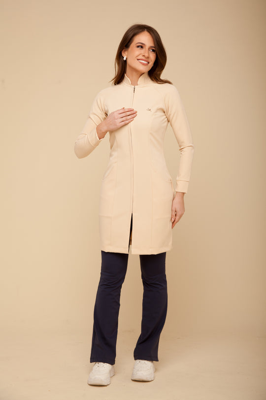 Jaleco Feminino Cappuccino  Manga Longa Louise | Jalecos Le Petit