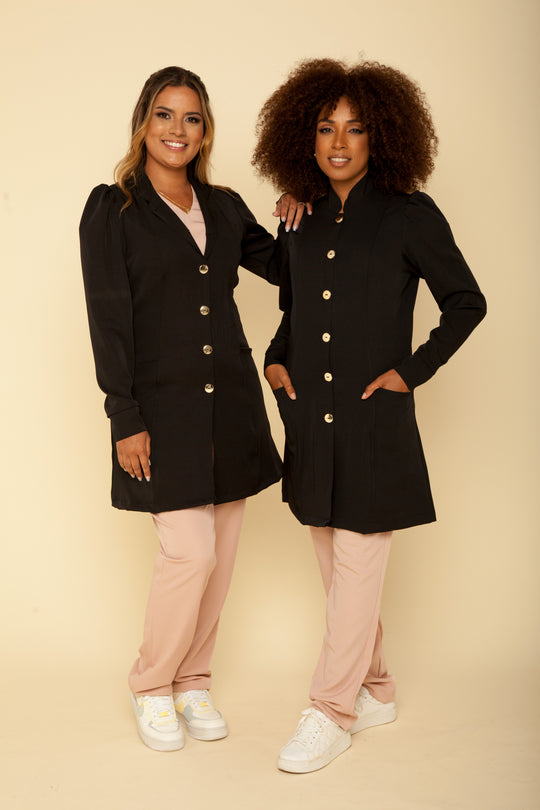 Jaleco Feminino Preto Manga Longa França | Jalecos Le Petit