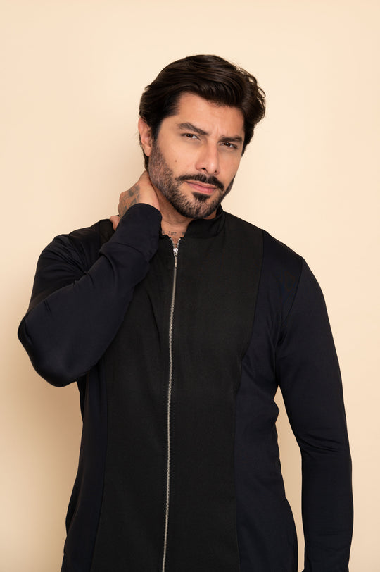 Jaleco Masculino Preto Theo | Elegância e Conforto Profissional